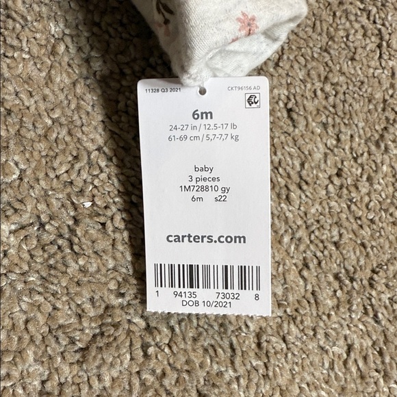 Carter's baby Floral Hoodie with Pink Pants and Onesie 3 Piece Set Size 6M - Picture 4 of 4